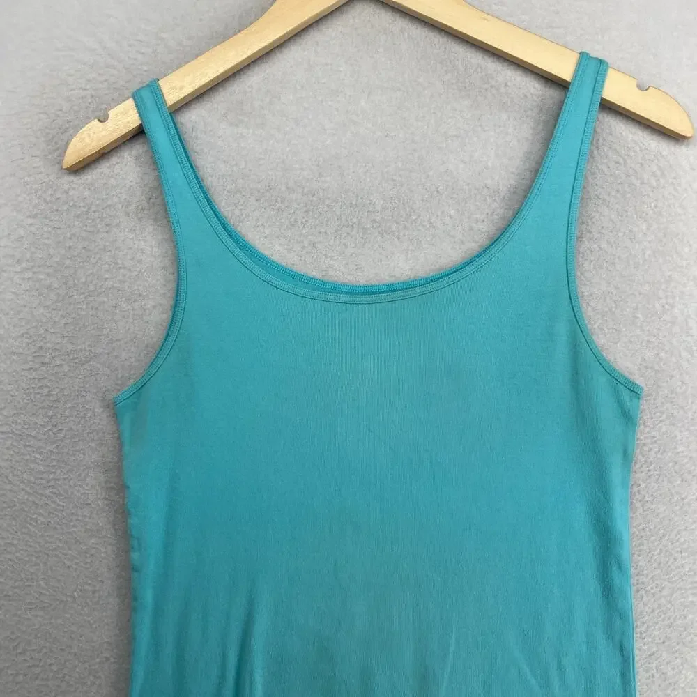 EILEEN FISHER Tank Top M Organic Cotton Ribbed Jersey Scoop Neck Cami Aqua Blue_3